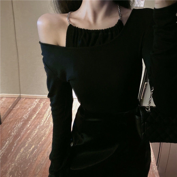 Áo thun COZOKC tay dài trễ vai cổ yếm dáng ôm thời trang quyến rũ cho nữ