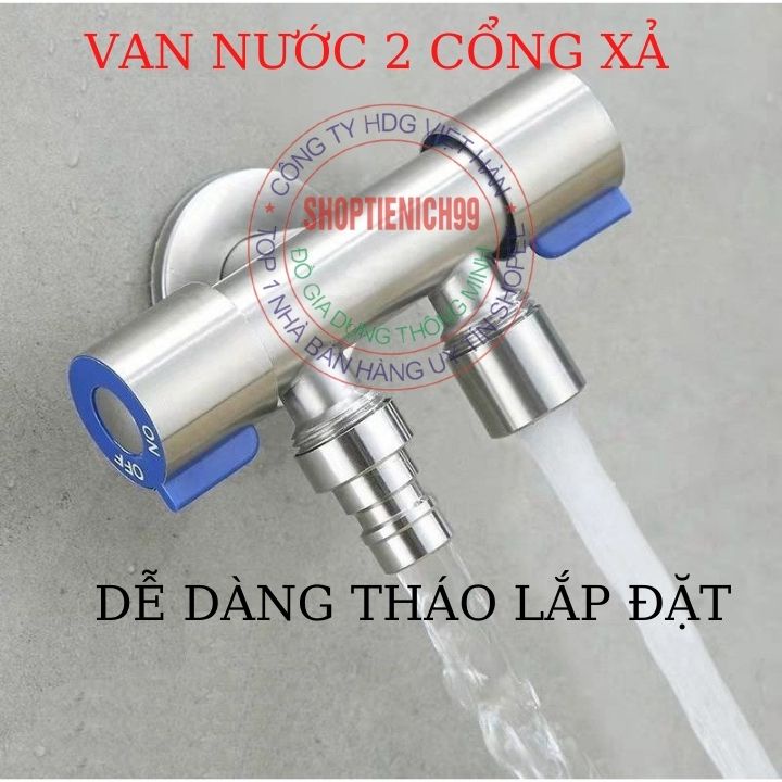 Van Nước 2 Cổng Xả, Van Nước Đa Năng 2 Cổng Xả Điều Khiển Thông Minh,Lắp Nối Đường Kính Lắp Ống Phi 21mm Inox 304.