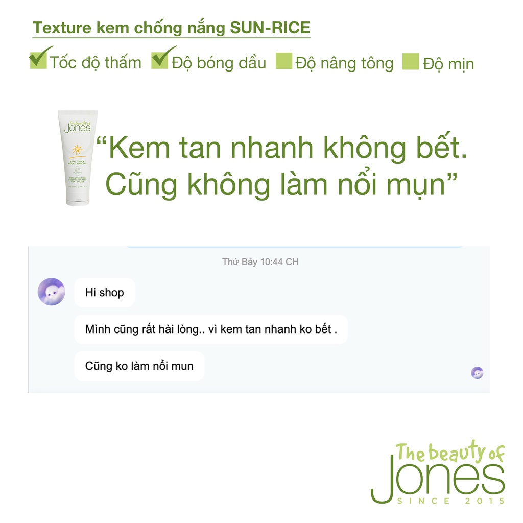 Kem chống nắng từ gạo dành cho da mụn nhạy cảm The Beauty of Jones 50gr