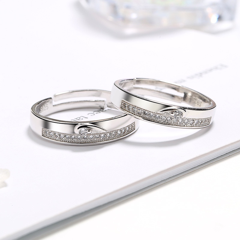 [NĐ-07] Nhẫn đôi Mẫu Đính đá Bạc 925 Cặp đôi Cầu hôn Không phai màu Có thể điều chỉnh kích thước