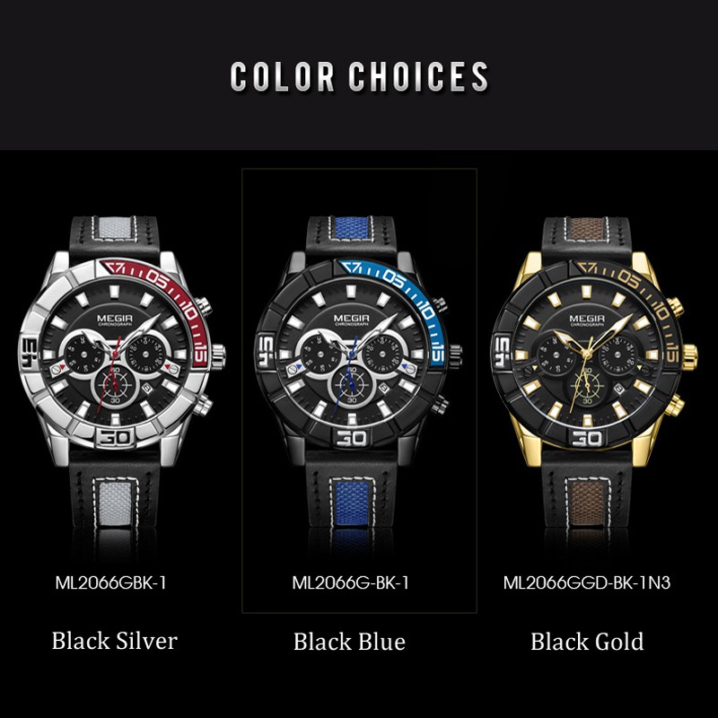 Đồng Hồ Đeo Tay Mặt Tròn Dây Da Chống Nước Thời Trang Dành Cho Nam MEGIR