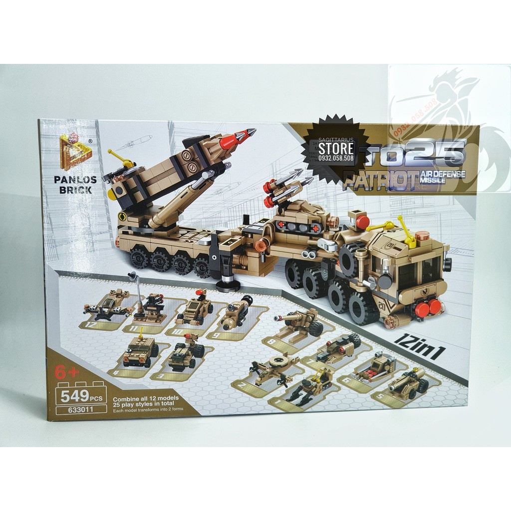 Lego Panlos 633011 Lắp Ráp Tên Lửa Phòng Không Patriot 12 in 1 ( 549 Mảnh )