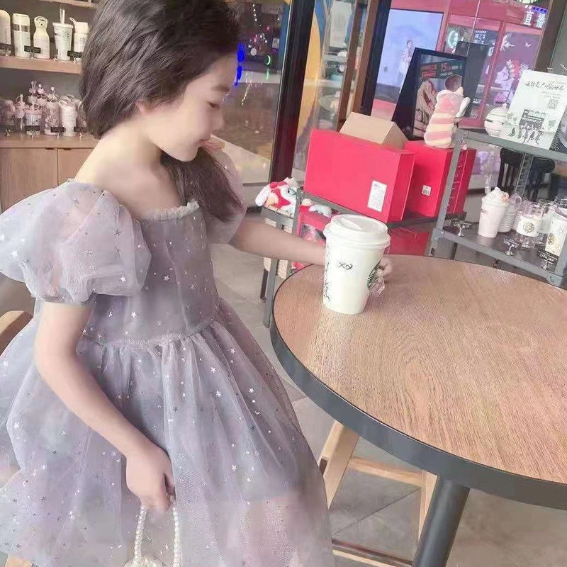 Đầm công chúa dáng dài phối lưới thời trang mùa hè mới phong cách phương Tây 2023 cho bé gái