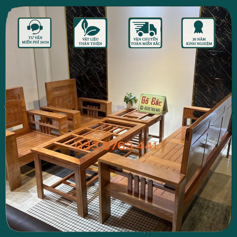 Ghế sofa gỗ sồi nga 100% kiểu dáng đối thanh lịch sang trọng hàng loại 1
