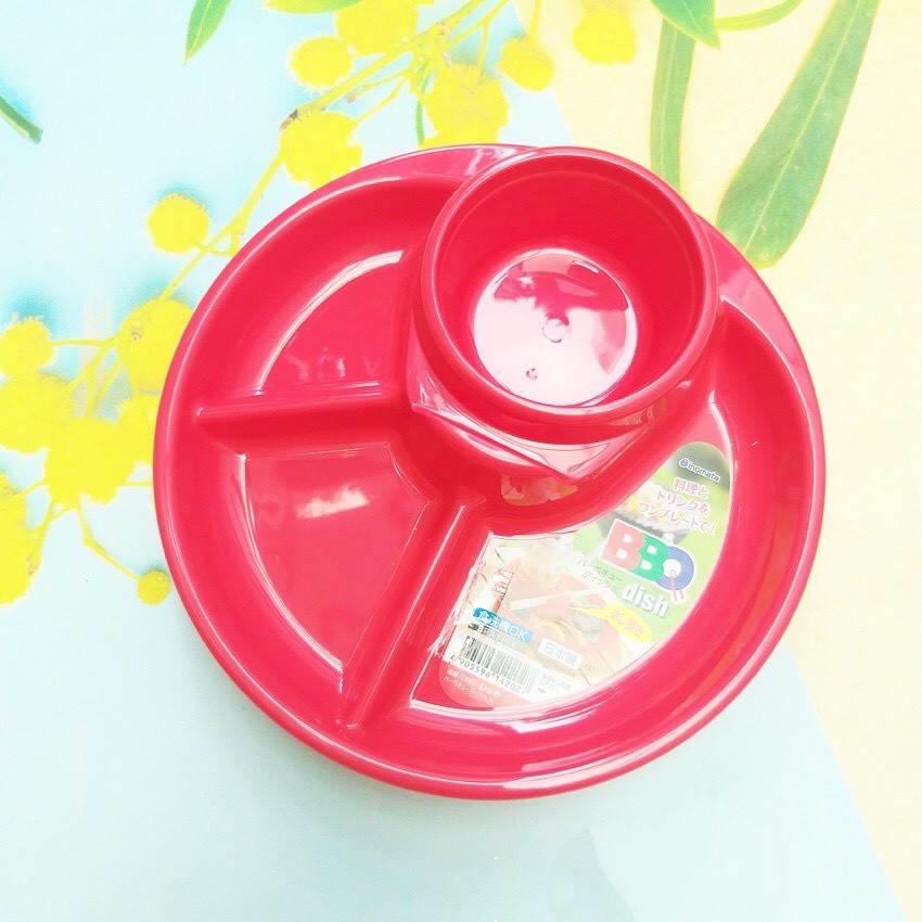FREE SHIP !!! Khay ăn 3 ngăn có ngăn để soup/cốc và để thìa dĩa Nhật Bản cho bé màu Đỏ