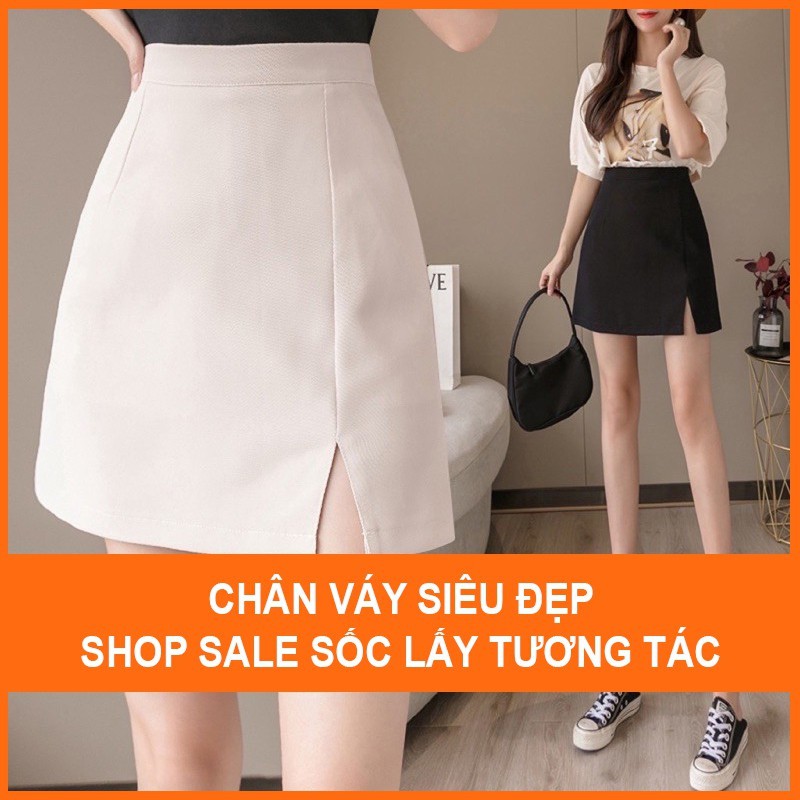 Chân váy ngắn chữ a xẻ trước, Chân váy ngắn công sở xẻ tà có quần trong chống lộ của Mela shop