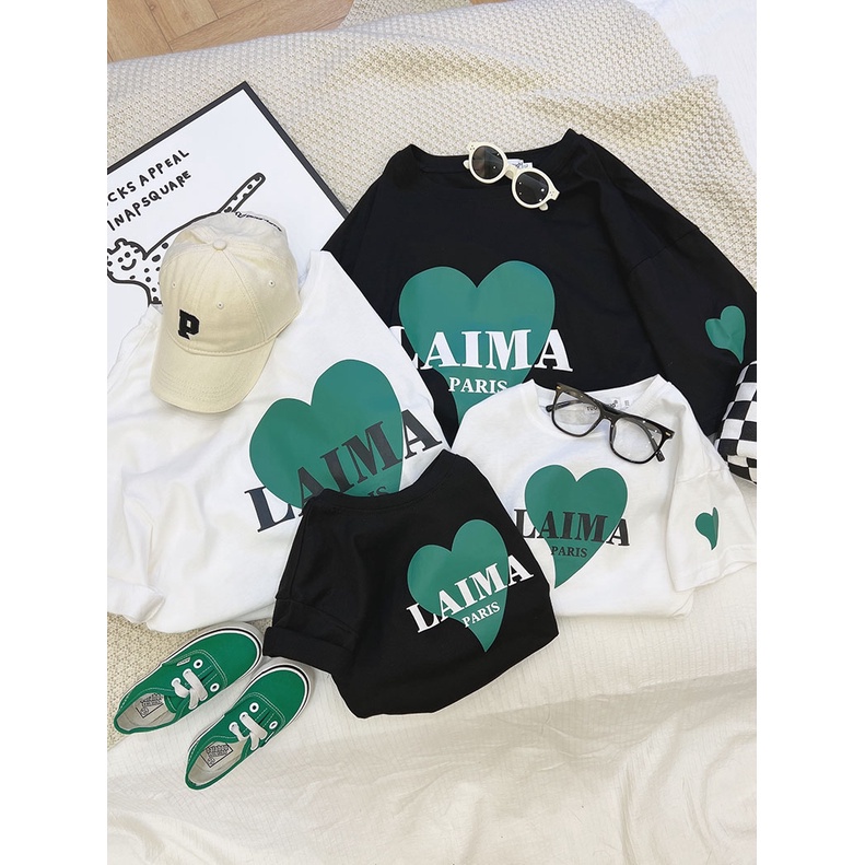 Áo Gia Đình Familylove - Mẫu Áo Đồng Phục Gia Đình Họa Tiết Hình Trái Tim Laima Paris Chất Liệu Cotton 100% Co Giãn