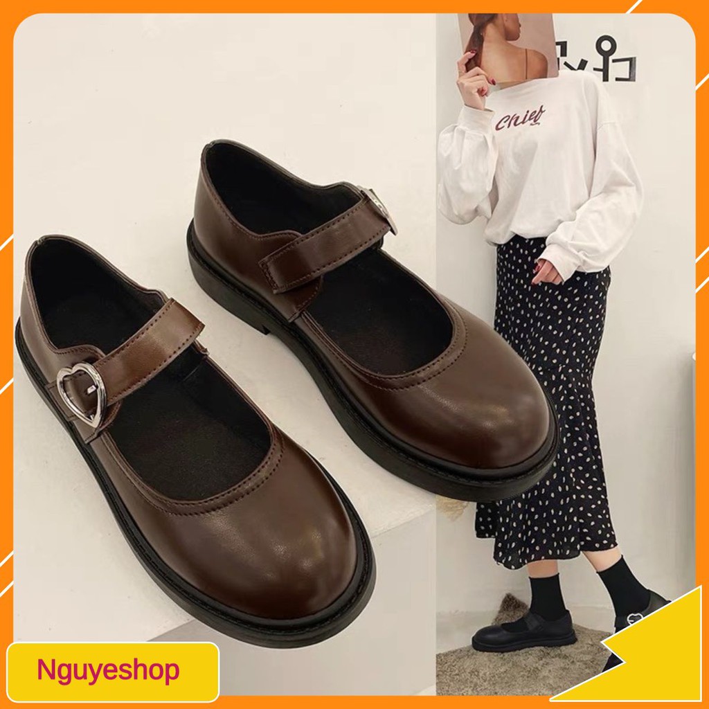 Giày mary jane da mềm khoá trái tim BIG SIZE 35-43
