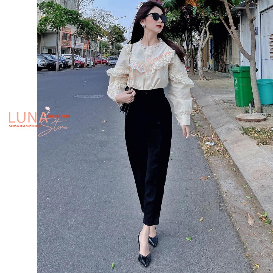 Quần tây baggy nữ công sở đi học làm màu đen basic cạp lưng cao có đai dáng dài rộng - Vải dày vitex phối áo sơ mi đẹp | BigBuy360 - bigbuy360.vn