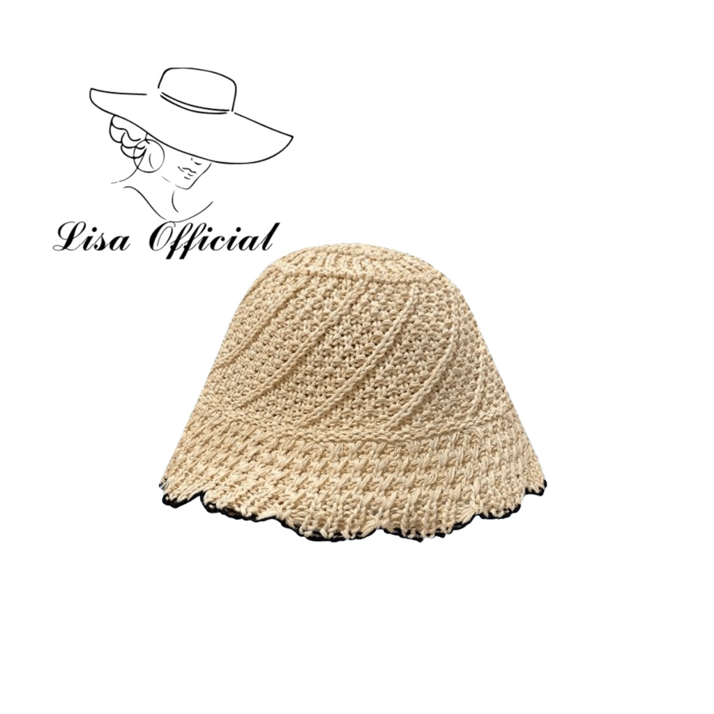 Mũ Bucket Sợi Đan Trơn Dáng Sụp Viền Đen Nữ Tính LISA OFFICIAL SV-31
