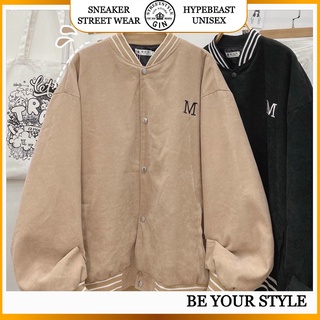 Áo Bomber/ Áo khoác nhung tăm thêu chữ M cúc bấm nam nữ Unisex Phong cách Ulzzang - Gin Store