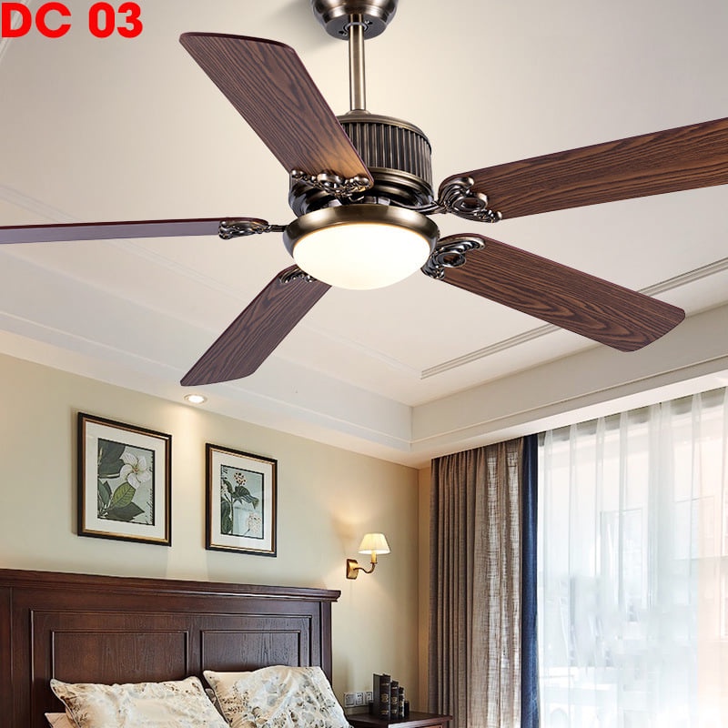 (HÀNG LOẠI I) Quạt trần đèn cánh gỗ dài tân cổ điển Pháp cho phòng khách có remote từ xa đảo chiều hút ẩm