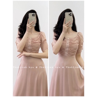Đầm tơ form dài nút ngọc- d0462