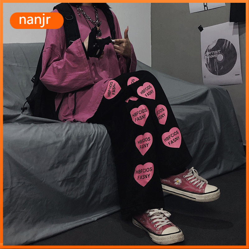 Quần Dài Ống Rộng In Phong Cách Cổ Điển Cá Tính Kiểu Hàn Quốc