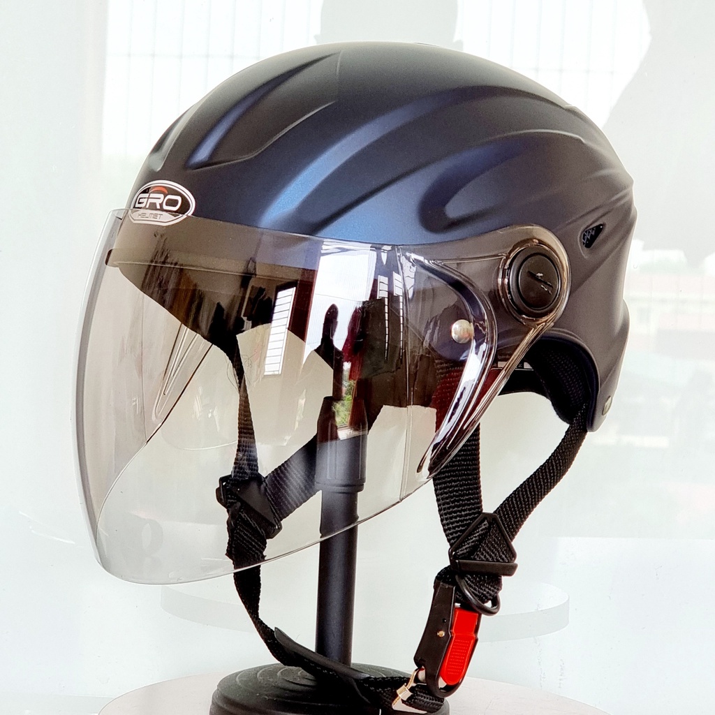 Mũ bảo hiểm nam nửa đầu có kính dài GRO HELMET st22 , sơn trơn vân thể thao cá tính