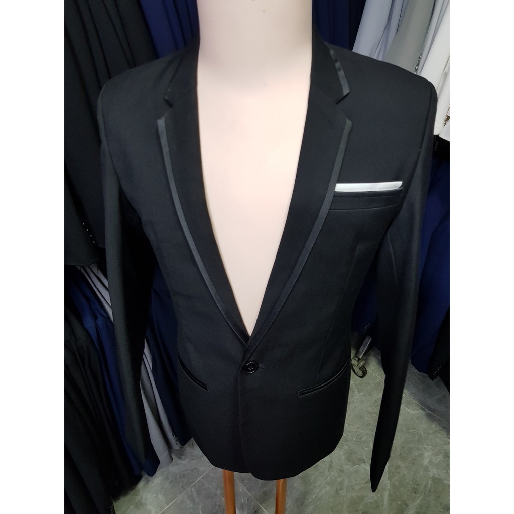 Áo vest nam đen viền đen kiểu danton
