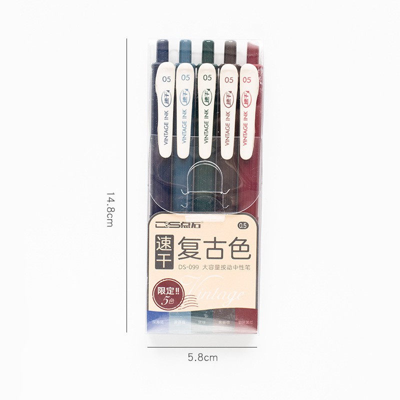 Bộ 5 bút bi gel VINTAGE nhiều màu RETRO