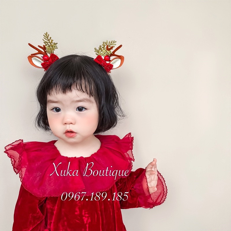 Bờm Tóc Giáng Sinh Noel Tuổi Teen Trẻ Em, Băng Đô Cài Tóc Cao Cấp Hình Sừng Tuần Lộc Gắn Nơ Đỏ, Bờm tóc Noel Cho Bé