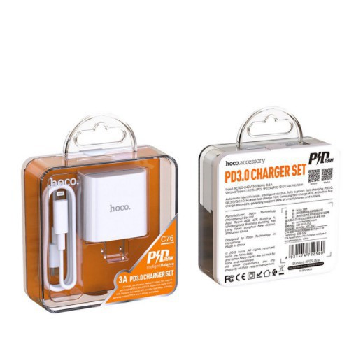 P 🌟xịn🌟Bộ Sạc Nhanh Siêu Tốc Hoco C76A hỗ trợ Sạc Nhanh PD3.0 18W Cho Iphone/Ipad 1 6