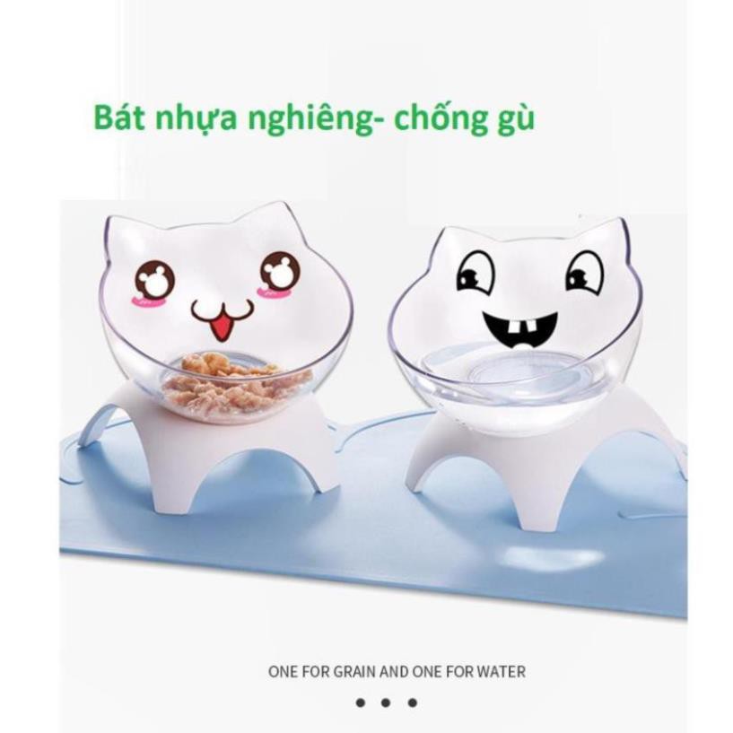 BÁT NHỰA NGHIÊNG CHO CHÓ MÈO - CHÉN ĐỰNG THỨC ĂN CHỐNG GÙ THÚ CƯNG NHỎ