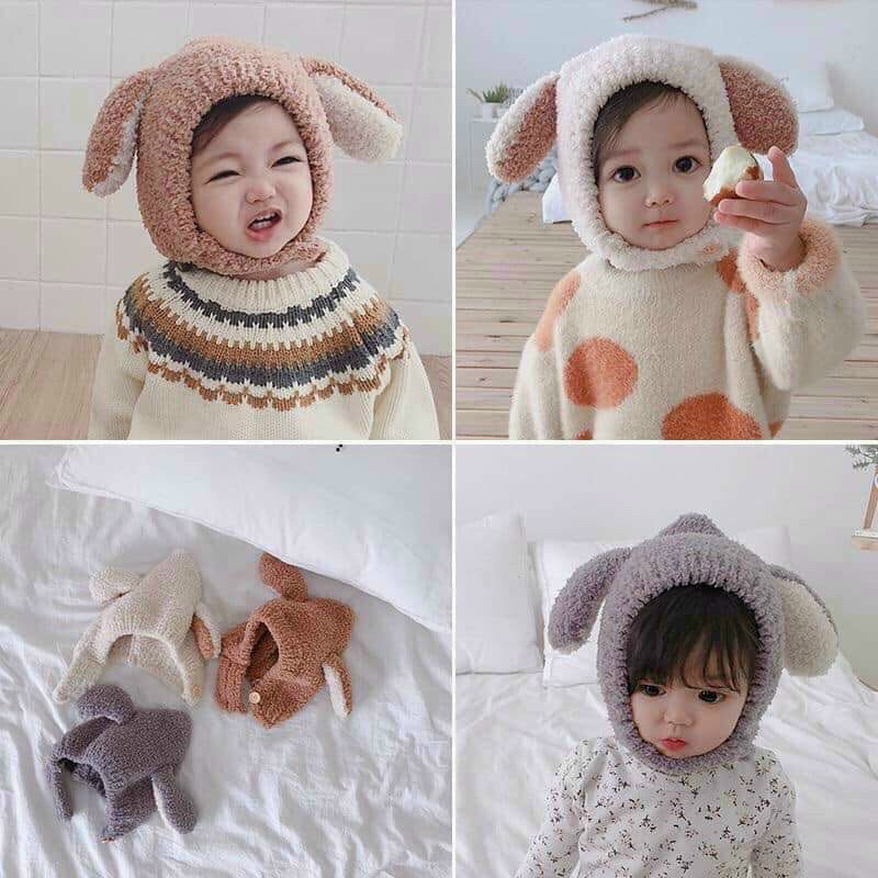 Mũ tai thỏ lông cừu cho bé từ 1-4 tuổi
