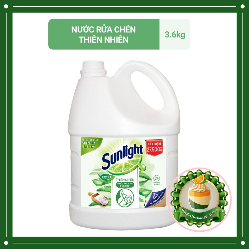 Nước rửa chén Sunlight (3.6kg) Chai Sunlight Hương Thiên Nhiên Muối Khoáng &amp; Lô Hội
