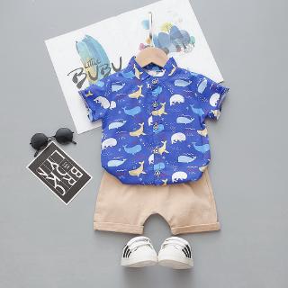 0-5 year old boy baby cartoon cotton printed short-sleeved casual wear shirt + children's two-piece high-quality children's clothing promotion