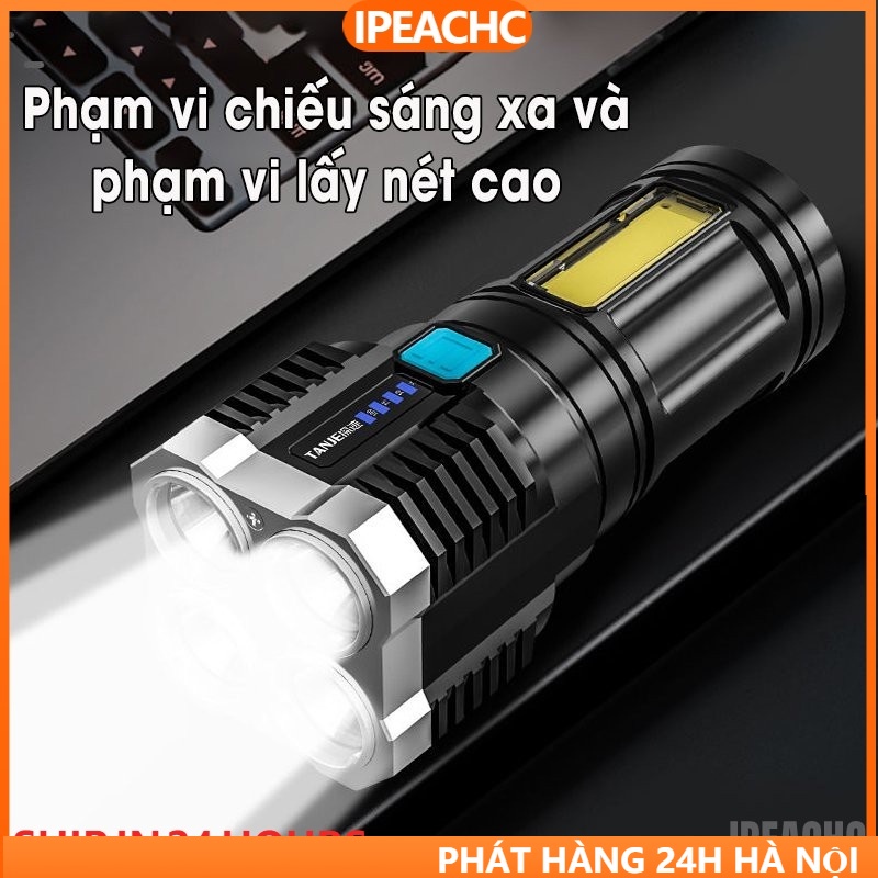 Đèn Pin Siêu Sáng Cầm Tay 4 Chế Độ Sáng Tiện Dụng-Cổng Cắm USB- Chiếu Xa Sạc Tích Điện Siêu Bền