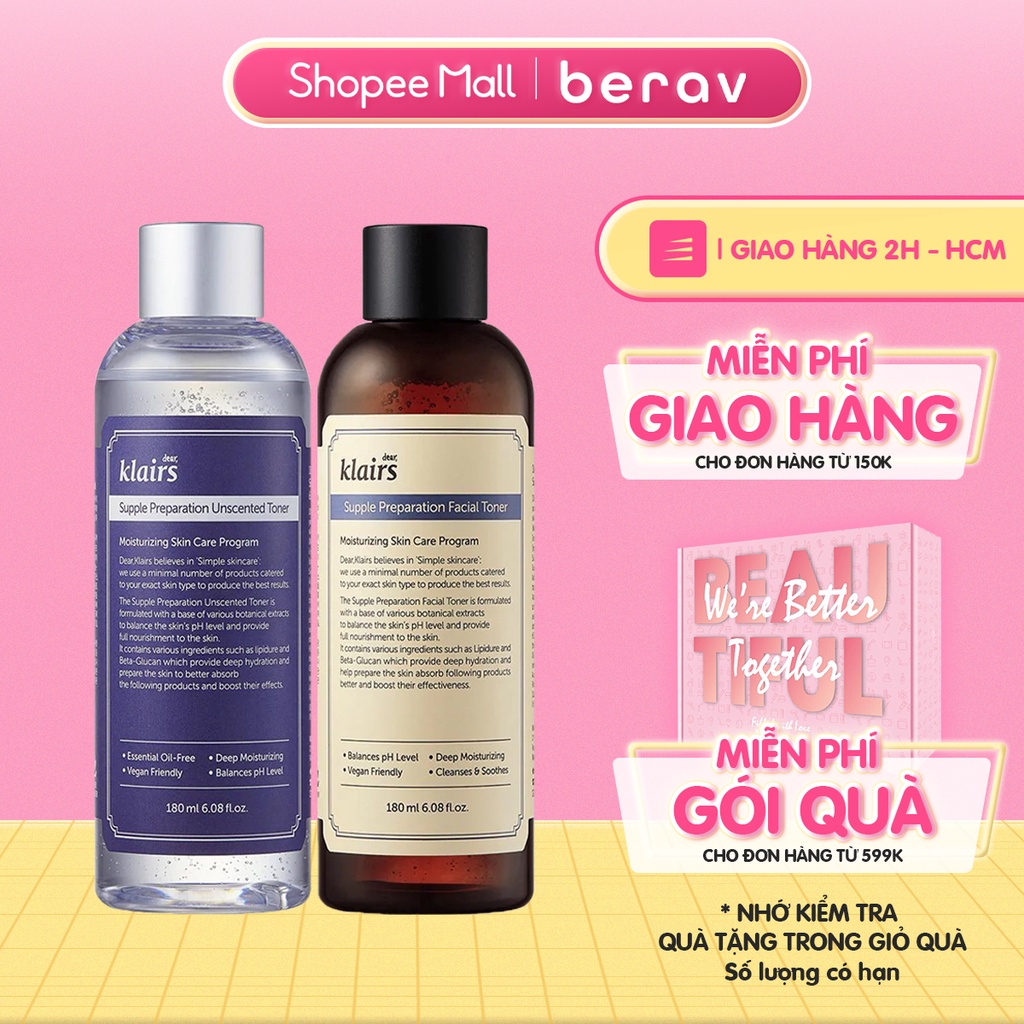 Nước Hoa Hồng Chống Viêm Dưỡng Ẩm Dear Klairs Supple Preparation Toner 180ml