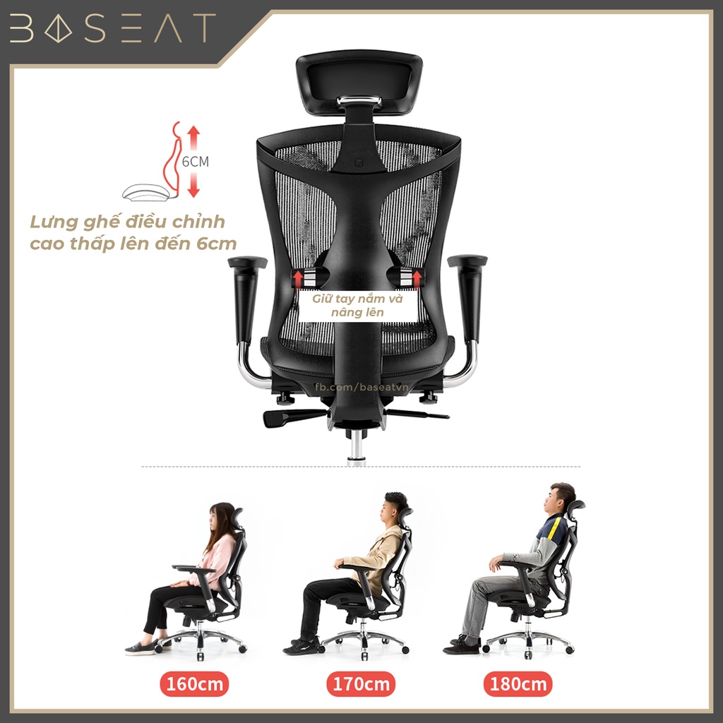 Ghế lưới Công thái học SIHOO V1 - Ergonomic điều chỉnh lưng bảo vệ cột sống, làm việc văn phòng, ngả 140 độ