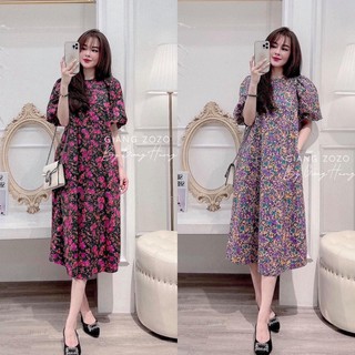 [Siêu Hot] Váy Hoa Dáng Suông 2 Màu Tay Phồng, Đầm Hoa Nhí Dáng Dài Tay Bồng Siêu Xinh Có Ảnh Thật Kèm Video