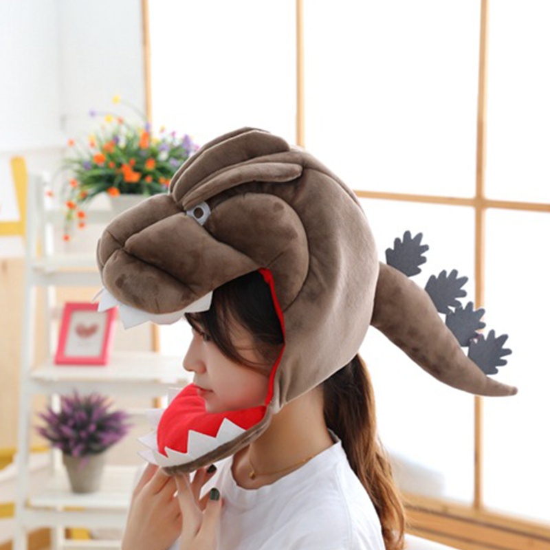 Mũ Trùm Đầu Hình Khủng Long Hoạt Hình Bằng Lông Nhung Xinh Xắn