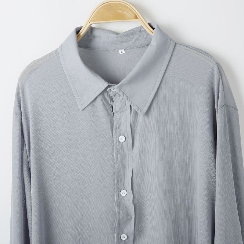 Áo Sơ Mi Vải Lanh Dài Tay Dáng Rộng Cổ Chữ V Thời Trang Mùa Hè Cho Nam Giới Size M-3XL