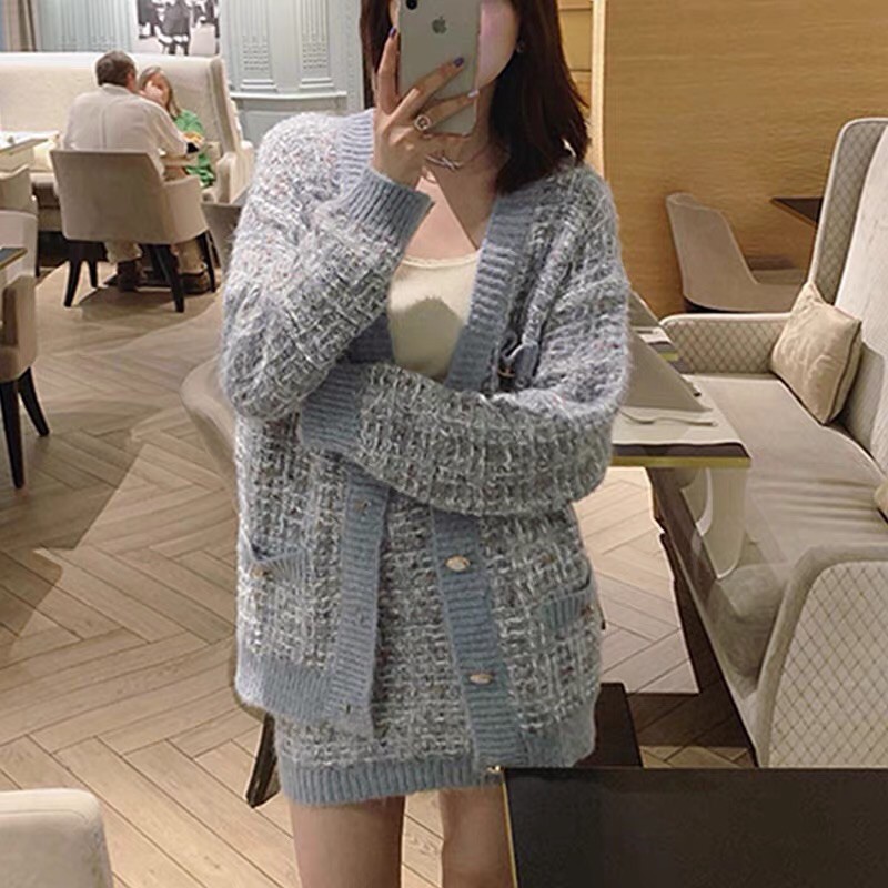 SET ÁO KHOÁC LEN ÁO CARDIGAN LEN + CHÂN VÁY LEN ÔM NGẮN