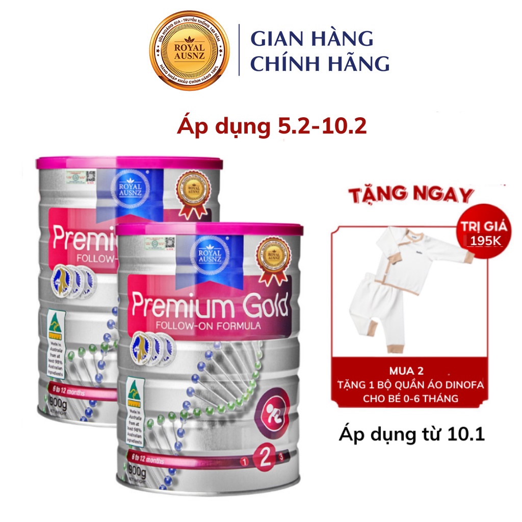 [Combo 2 Sữa Tặng Quà] Sữa Bột Hoàng Gia Úc Premium Gold Số 2 Bổ Sung Vitamin, Khoáng Chất Cho Trẻ Royal AUSNZ 900g