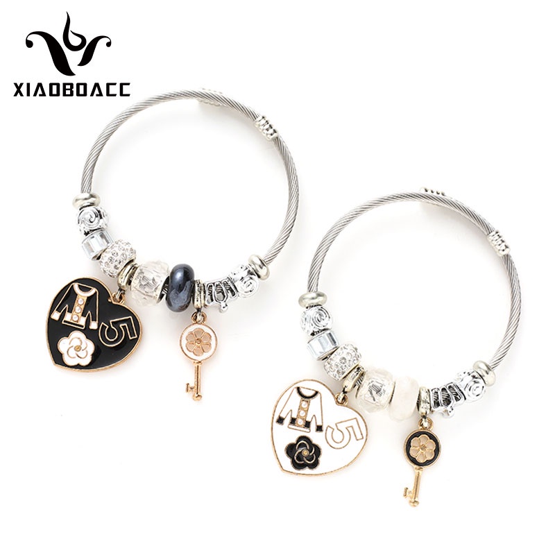 Vòng đeo tay XIAOBOACC xỏ hạt thép không gỉ DIY điều chỉnh được thời trang dành cho nữ