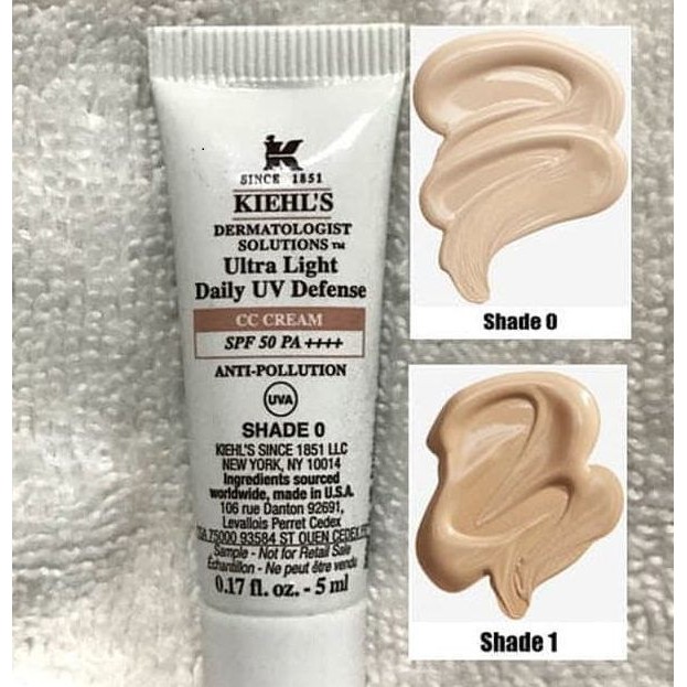 Kem chống nắng CC Cream #Kiehl's mỏng nhẹ với SPF 50 PA+ Ultra Light Daily UV Defense CC Cream 5ml