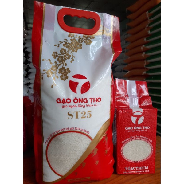 Combo 5kg  Gạo ST 25 và 1 kg Tấm ST25 Ông Thọ ruộng Lúa Tôm,