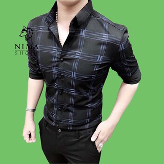 Áo sơ mi nam, dài tay vải kate lụa, họa tiết 5D cao cấp NMM027