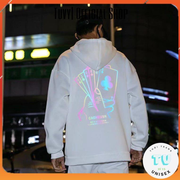 Hoodie nam FREESHIP Áo hoodie nỉ nam nữ form rộng unisex phản quang phát sáng flash in chữ caoheusn 3 màu đen trắng xanh