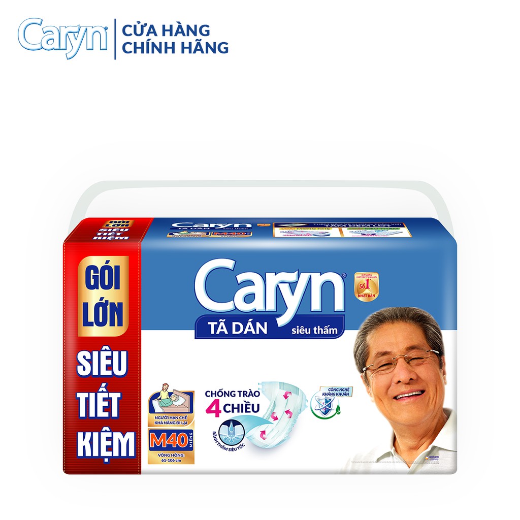 Tã Dán Người Lớn Caryn Siêu Thấm Size M - 40 Miếng Gói Siêu Tiết Kiệm + Tặng thêm 4 miếng