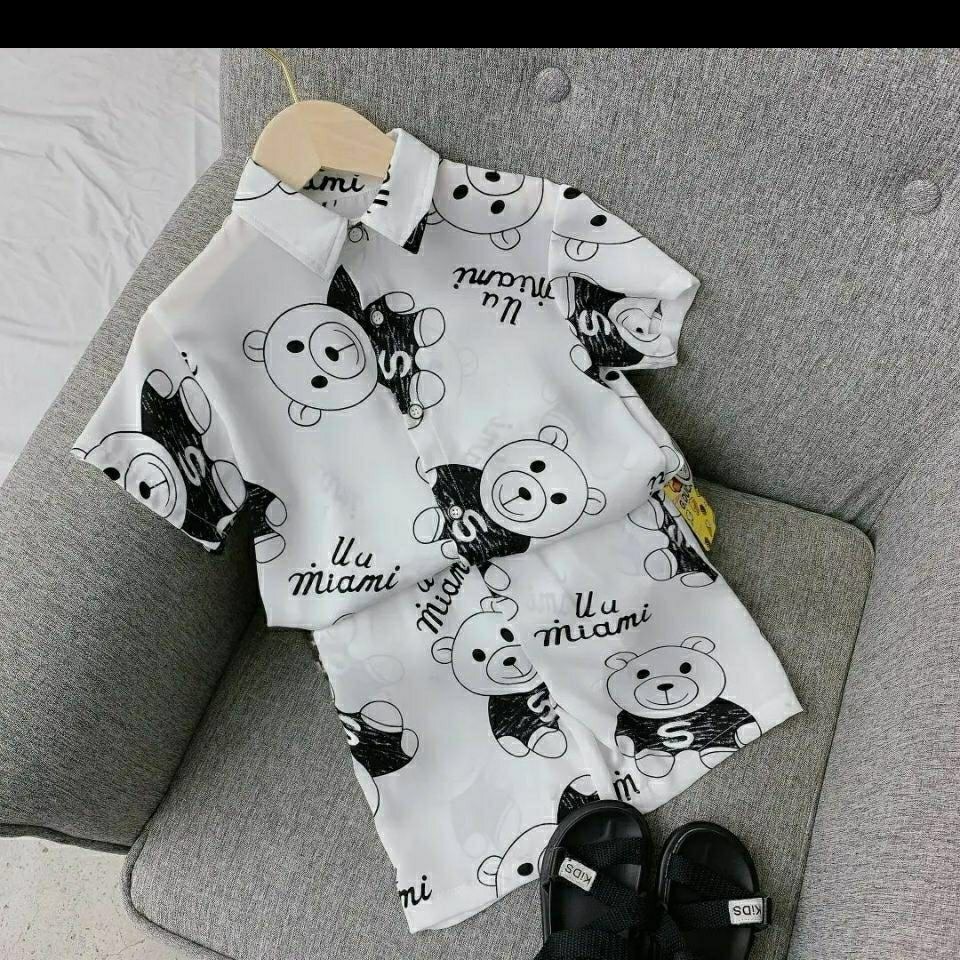 Bộ quần áo bé trai hình gấu Đen và Trắng XHN672
