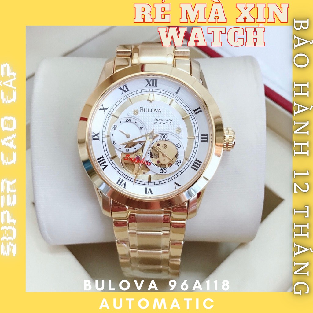 ĐỒNG HỒ NAM BULOVA MÁY CƠ 96A118 , DÂY THÉP MÀU VÀNG - GOLD , SIZE 42MM