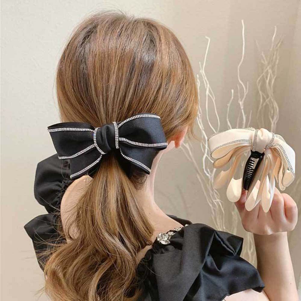 Kẹp Tóc Hình Nơ Bằng Vải Satin Phong Cách Hàn Quốc Đơn Giản Nhiều Màu Sắc Cho Nữ