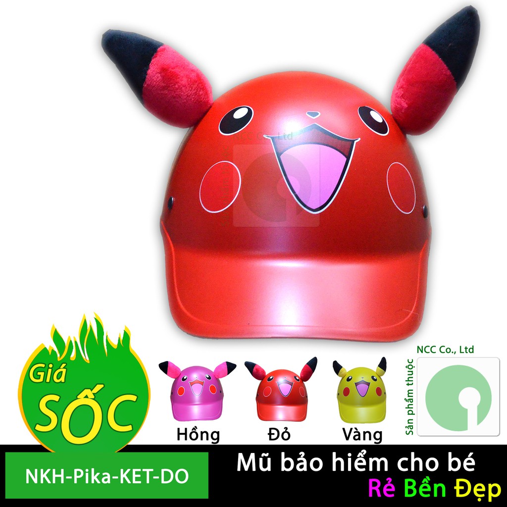 Mũ nón bảo hiểm cho bé 3-4 tuổi - Tem nhãn hình mặt và tai Pikachu mũi két - NKH-Pika-KET-D (Nhiều màu)