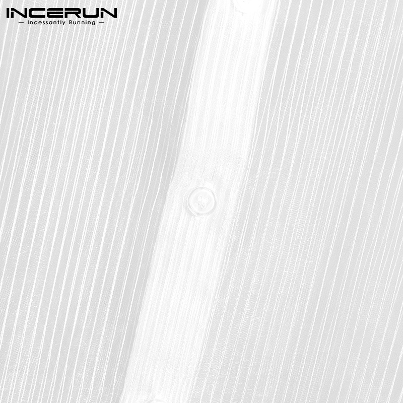 Áo sơ mi INCERUN tay ngắn họa tiết kẻ sọc thời trang cho nam