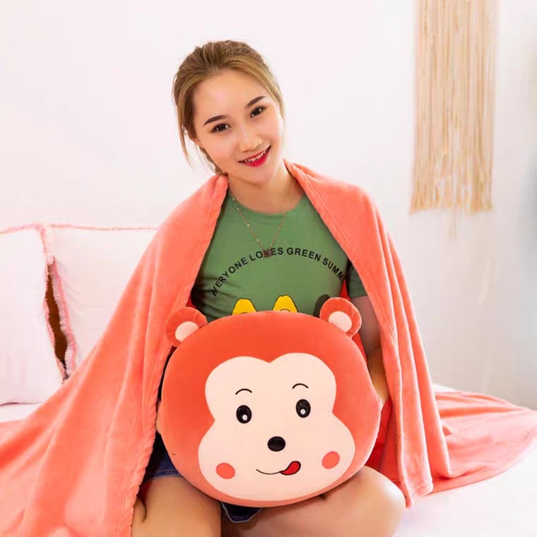 Chăn gối văn phòng hình thú ếch - khỉ - thỏ - sư tử ngộ ngĩnh, Bộ chăn gối văn phòng hình thú tròn siêu đáng yêu.