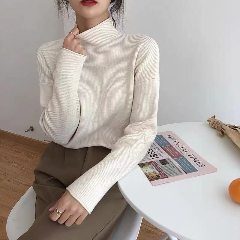 【ZHELIHANGFEI】Áo Len Tay Dài Cổ Lọ Dễ Phối Đồ