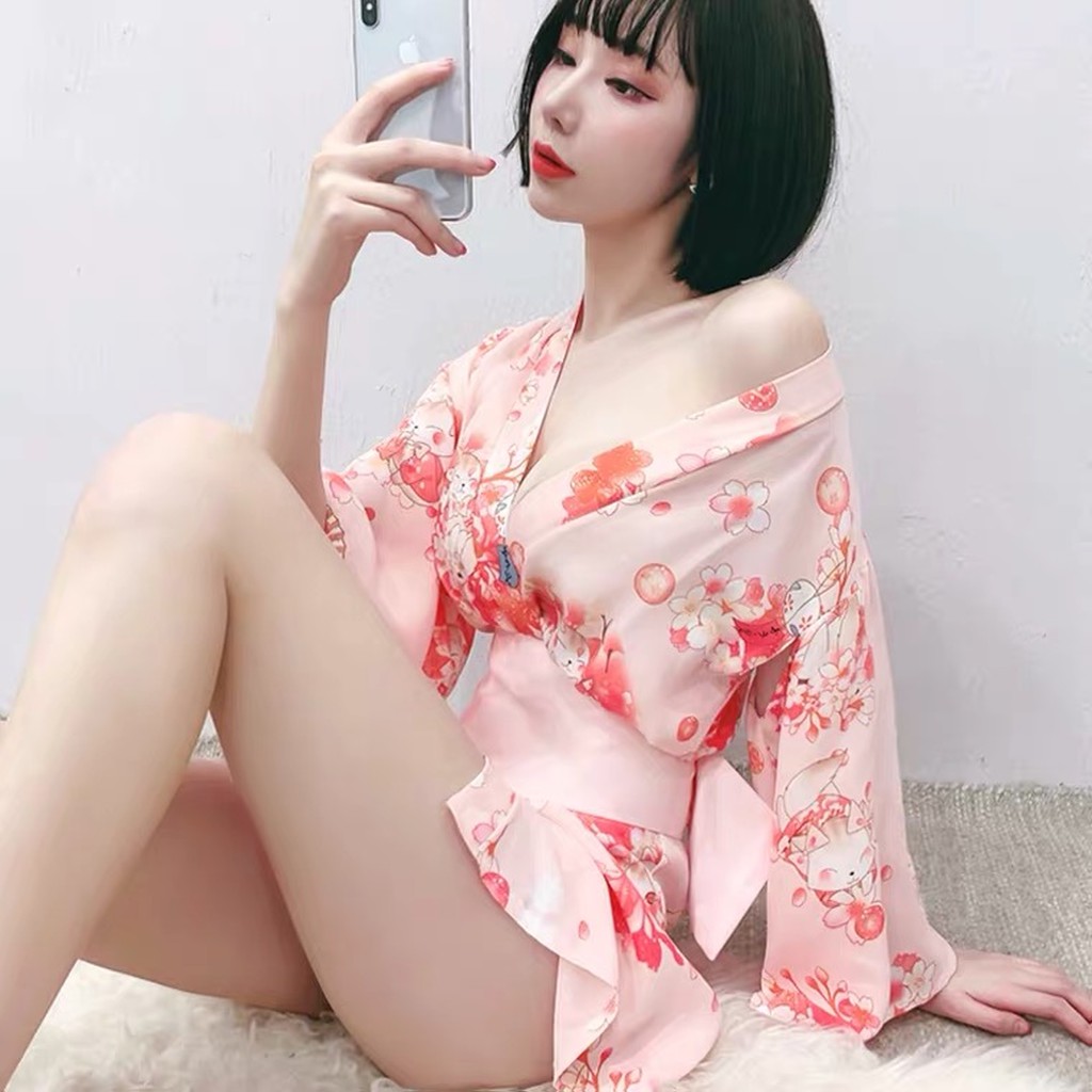 Đồ ngủ sexy kimono hoa anh đào Nhật Bản gợi cảm quyến rũ