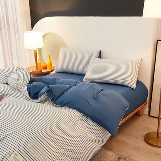 Full Set Bộ Ga giường Tici Cotton Chần Bông Sọc Trắng Xanh Phối ((m2x2m - m8x2m))